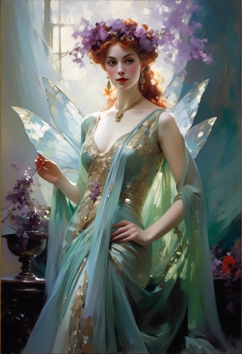 Victorian Fairy Queen in Green Saree