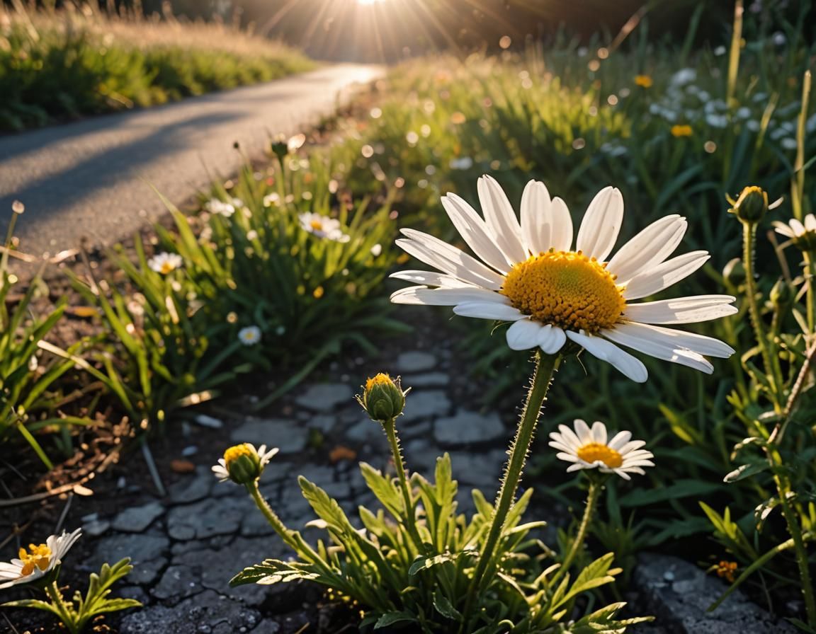 Daisy Sunrise Macro Photorealistic Image