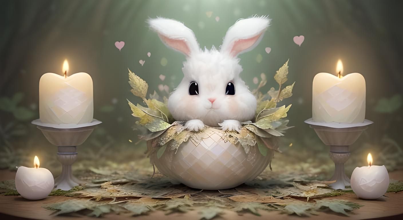 Adorable Pixar Bunny in Pastel Egg Candle Scene