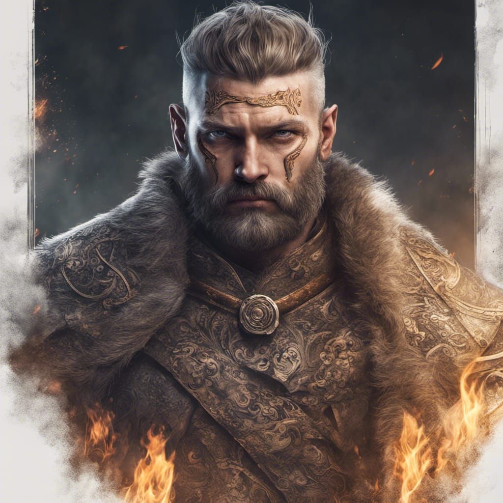 Viking Warrior Amidst Burning Medieval Street