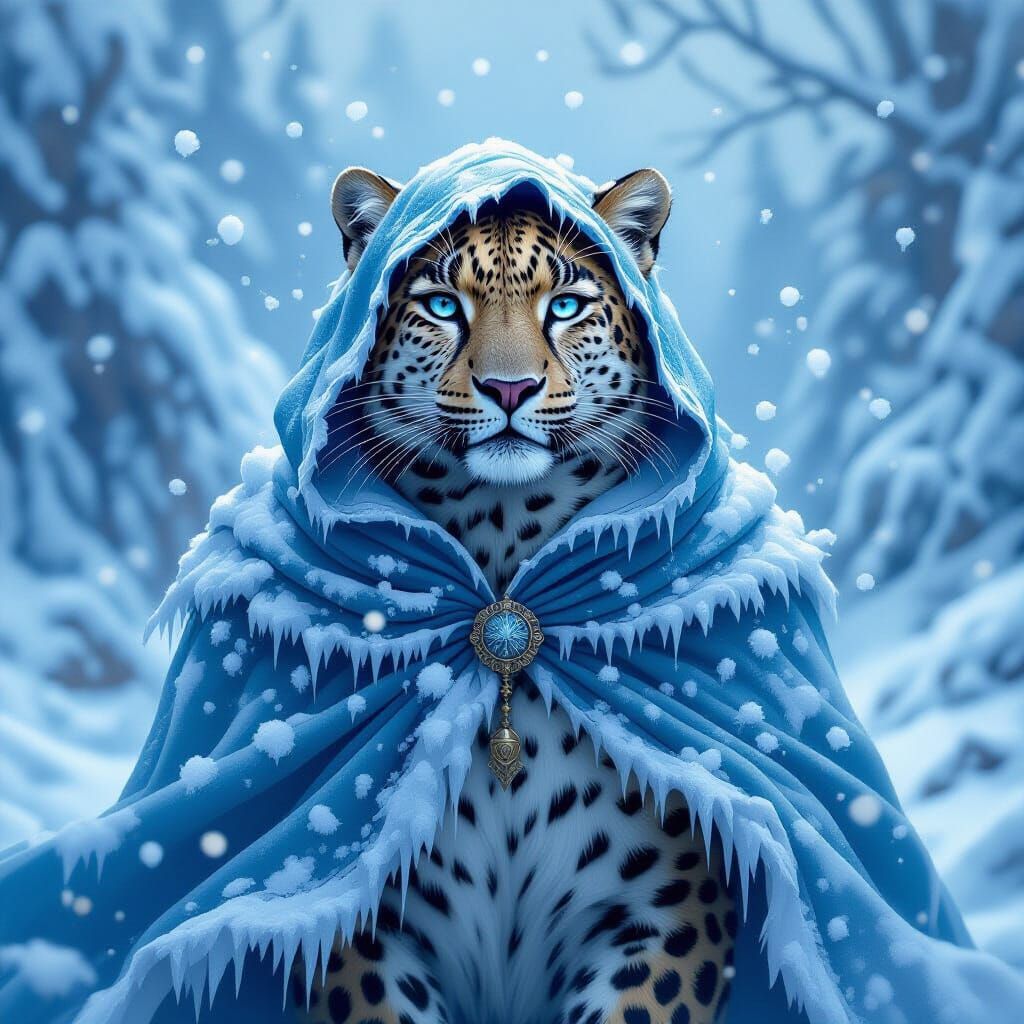 Icy Leopard in Snowy Landscape as Digital Art