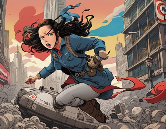 Dystopian Chase Scene in Gritty Street Art Style