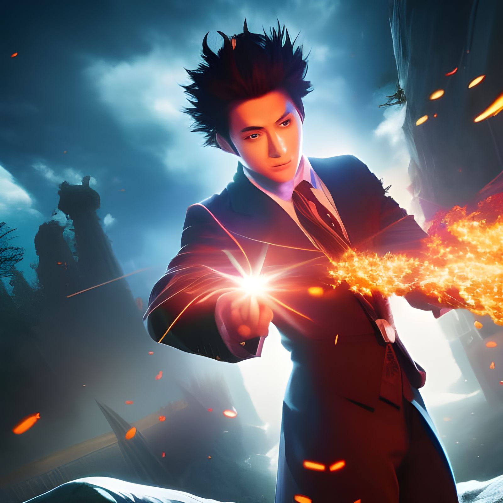 Levitating Magician in Anime Key Visual Style