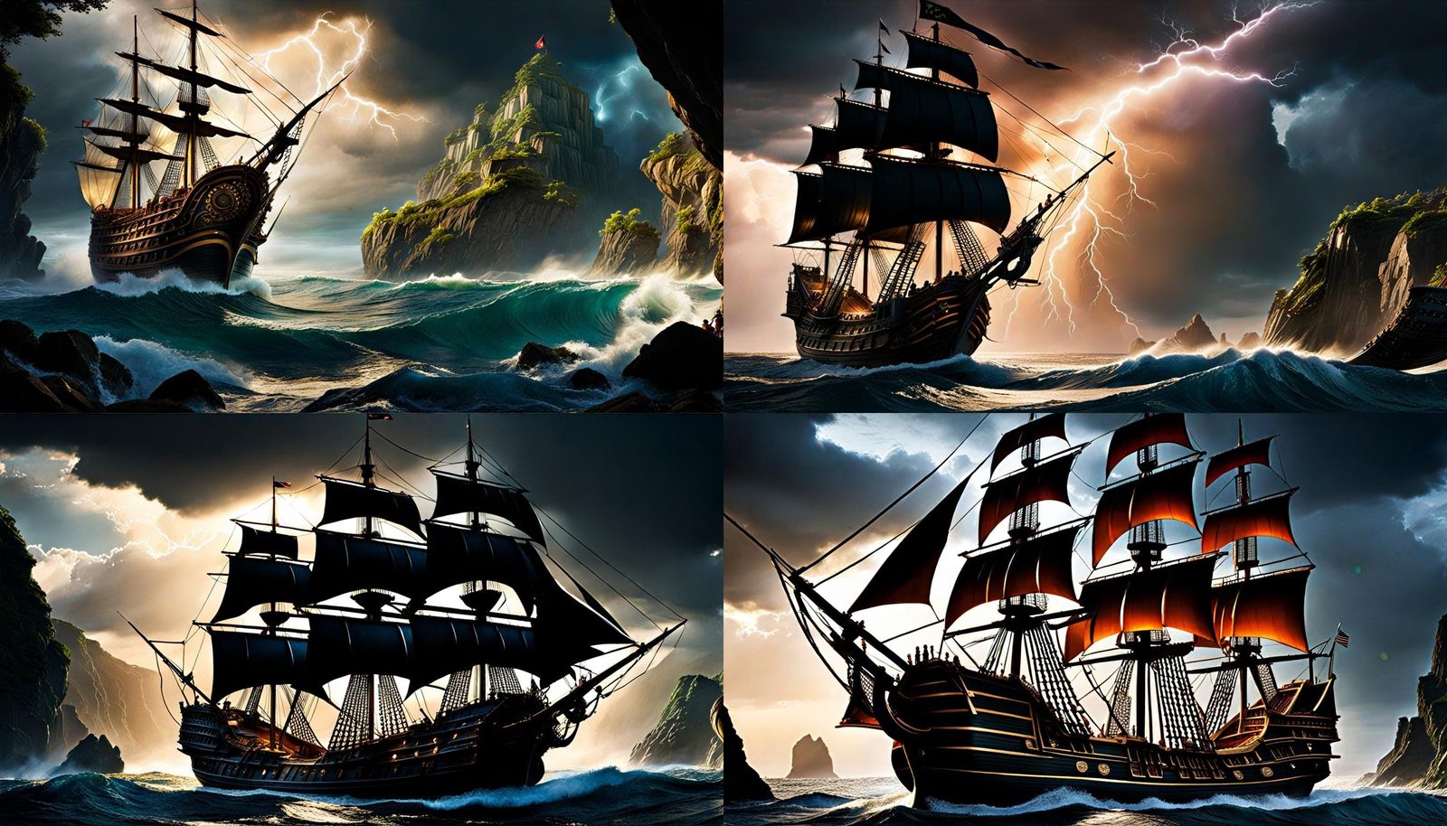 Fantasy Pirate Ship Amidst Thunder and Lightning