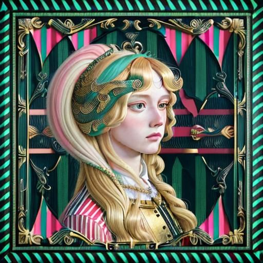 Blonde Hair in Renaissance Style with Stripes