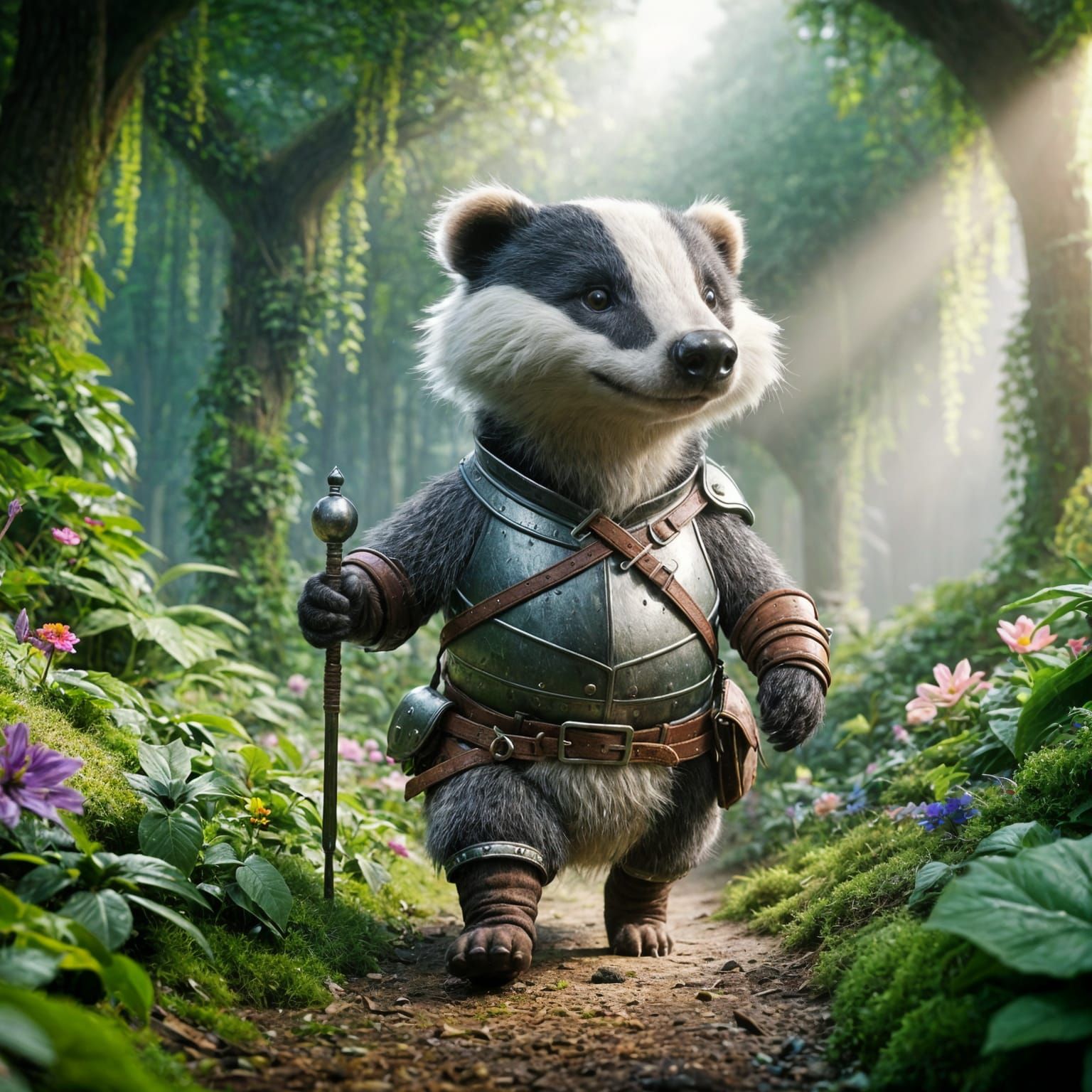 Armored Badger on Forest Path