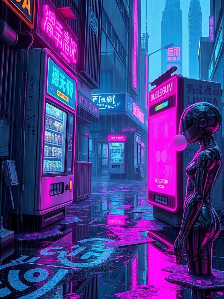 Rainy Cyberpunk Metropolis at Night