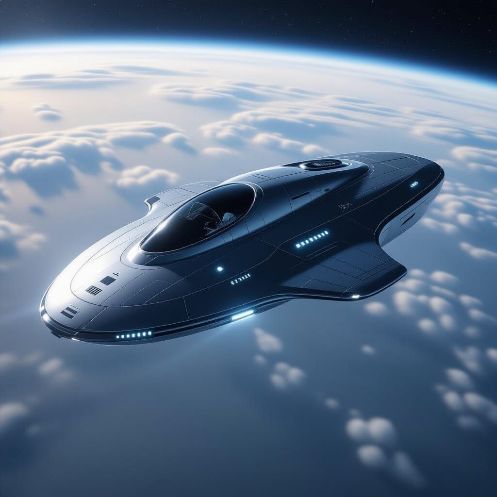 Sleek Alien Spaceship Hovering Above Earth