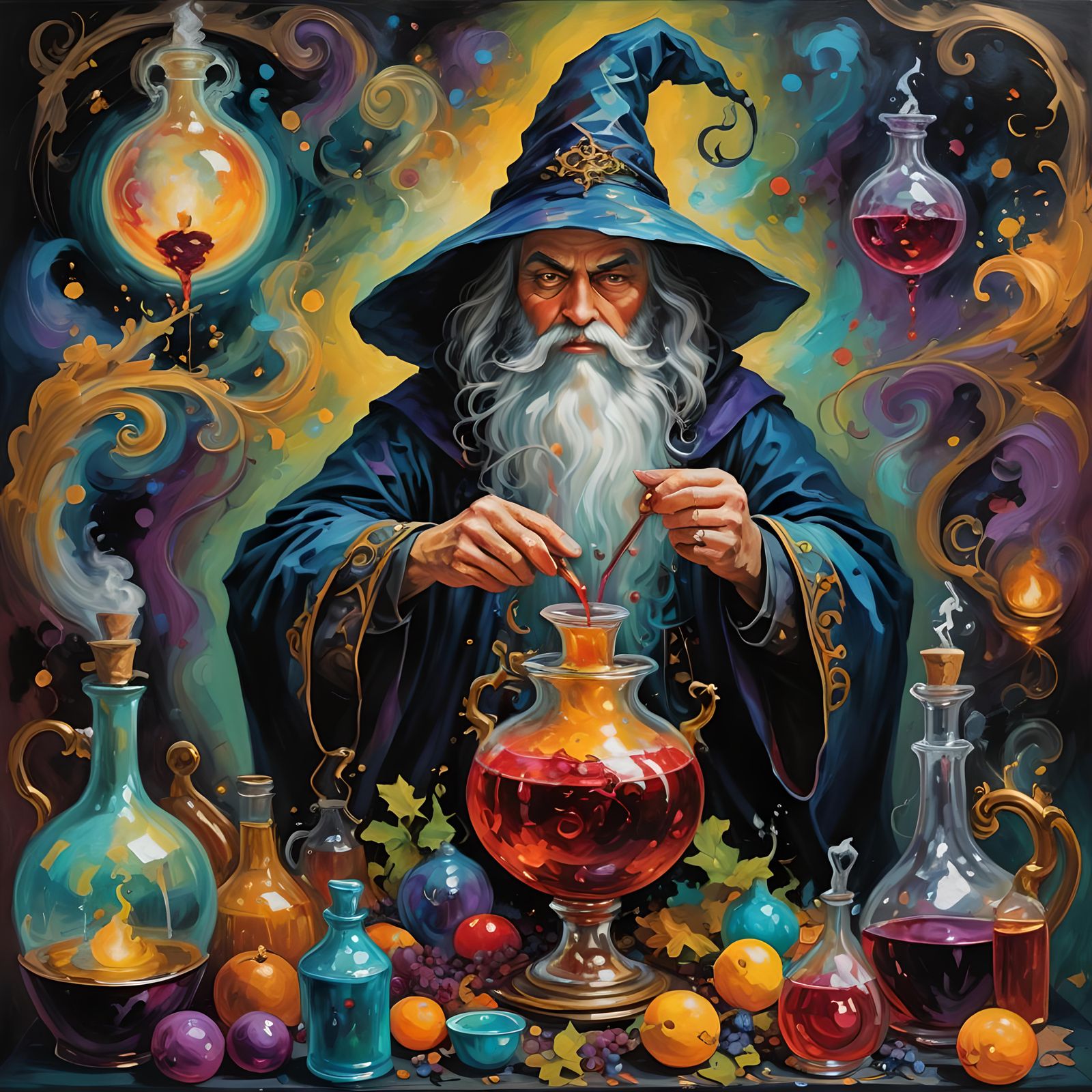 Wizard Brewing a Love Potion