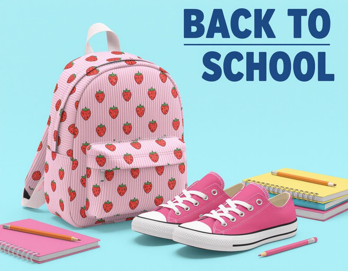Cute Pink Backpack and School Supplies Advertisement