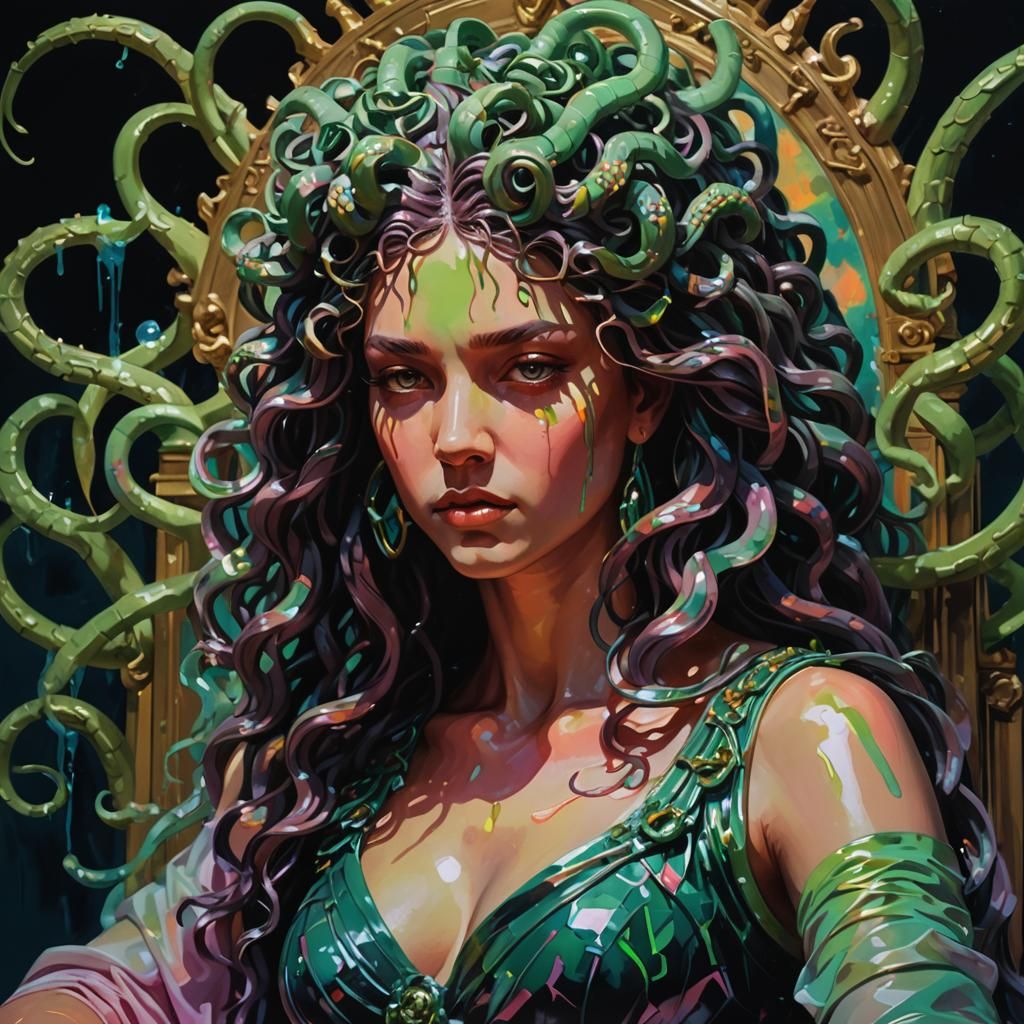 Medusa Portrait: Classicism Melded with Neon Impressionism