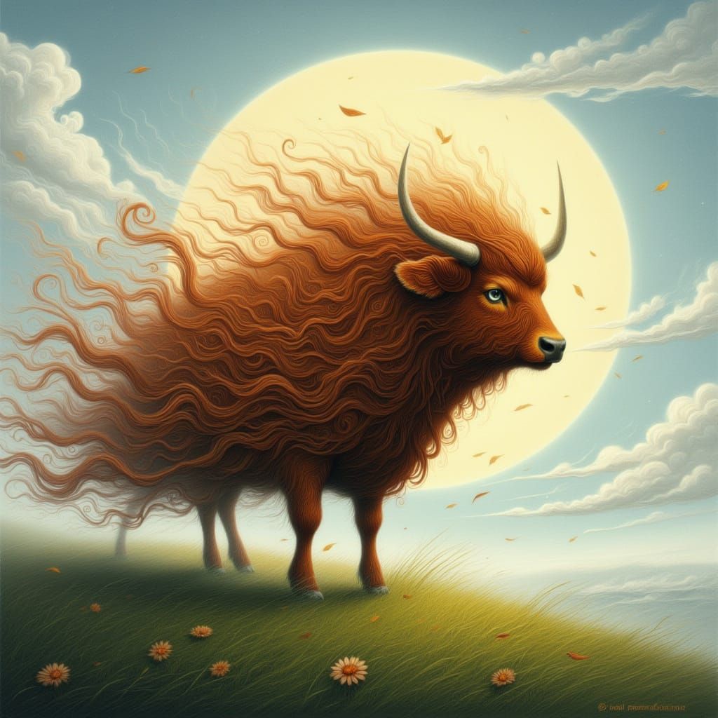 Highland Cow Enjoying Breezy Hilltop View