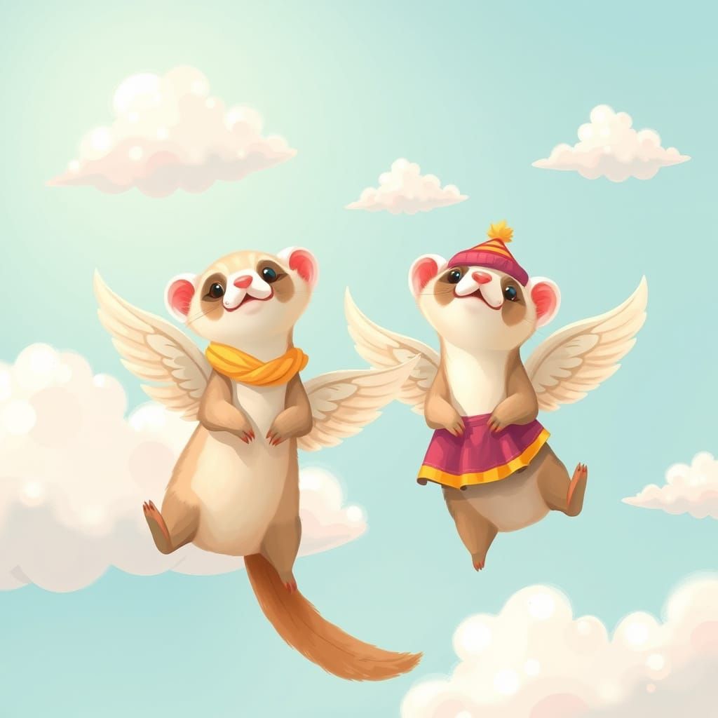 Winged Ferrets Soaring Through a Sunny Sky
