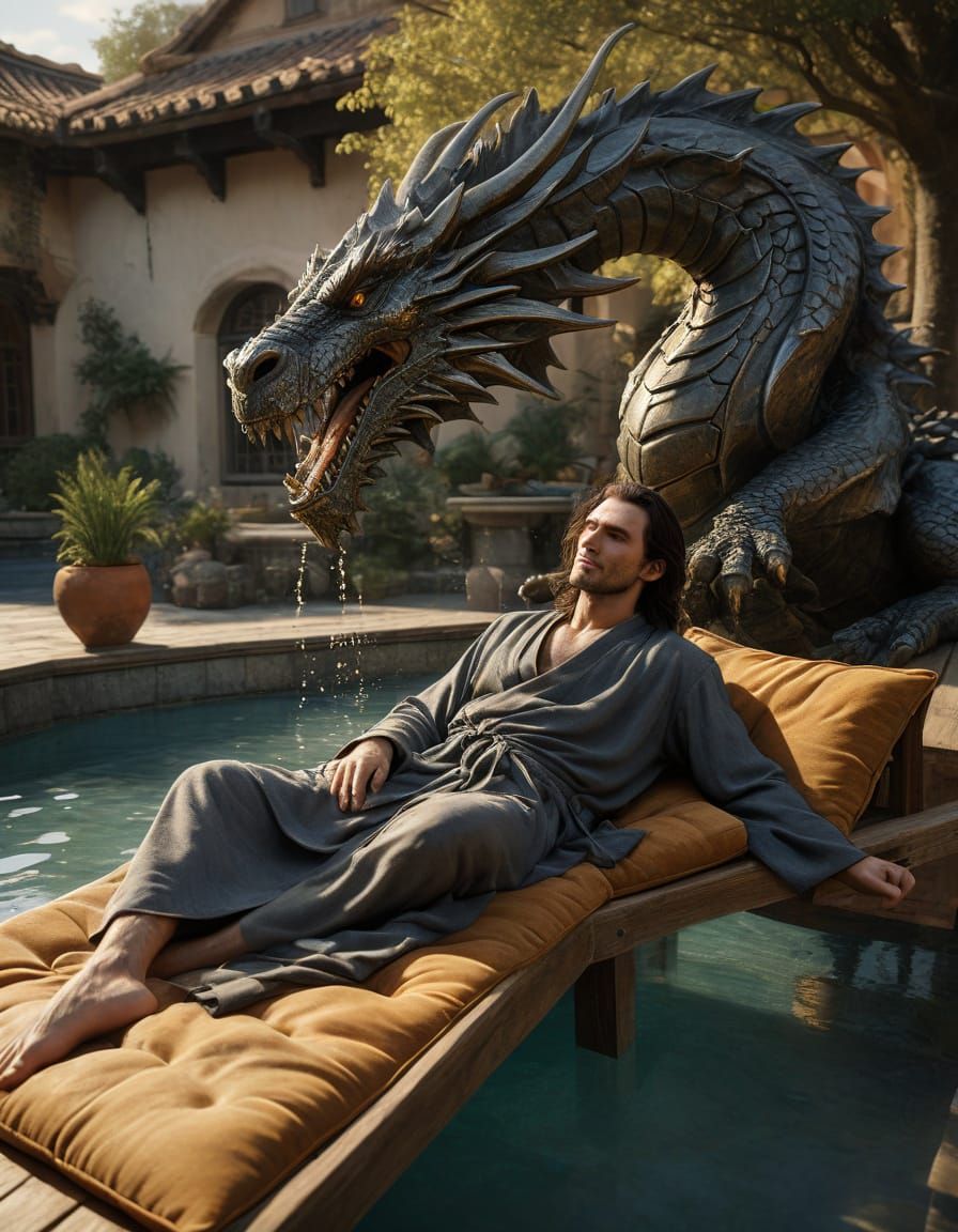 Elegant Young Magician in a Sunlit Courtyard