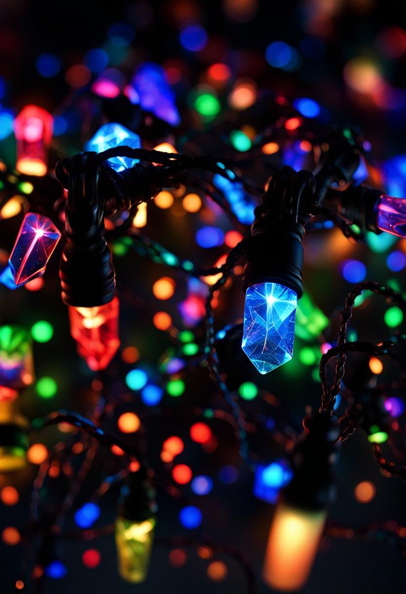 Bioluminescent Crystal Christmas Lights in Hyperrealism