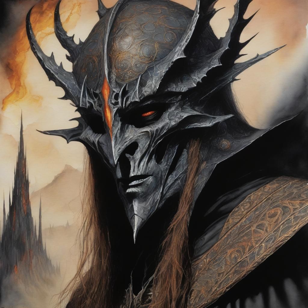Masked Sauron Portrait in Alcohol Ink Style