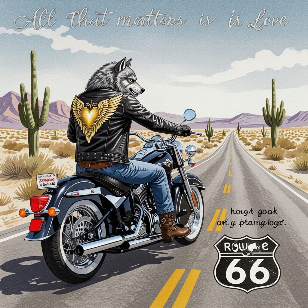 Werewolf Biker on Route 66 in Comic Book Style
