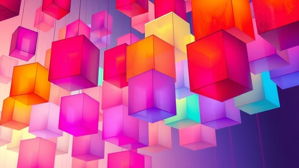 Ethereal Ombre Cubes in Neon Digital Dreamscape