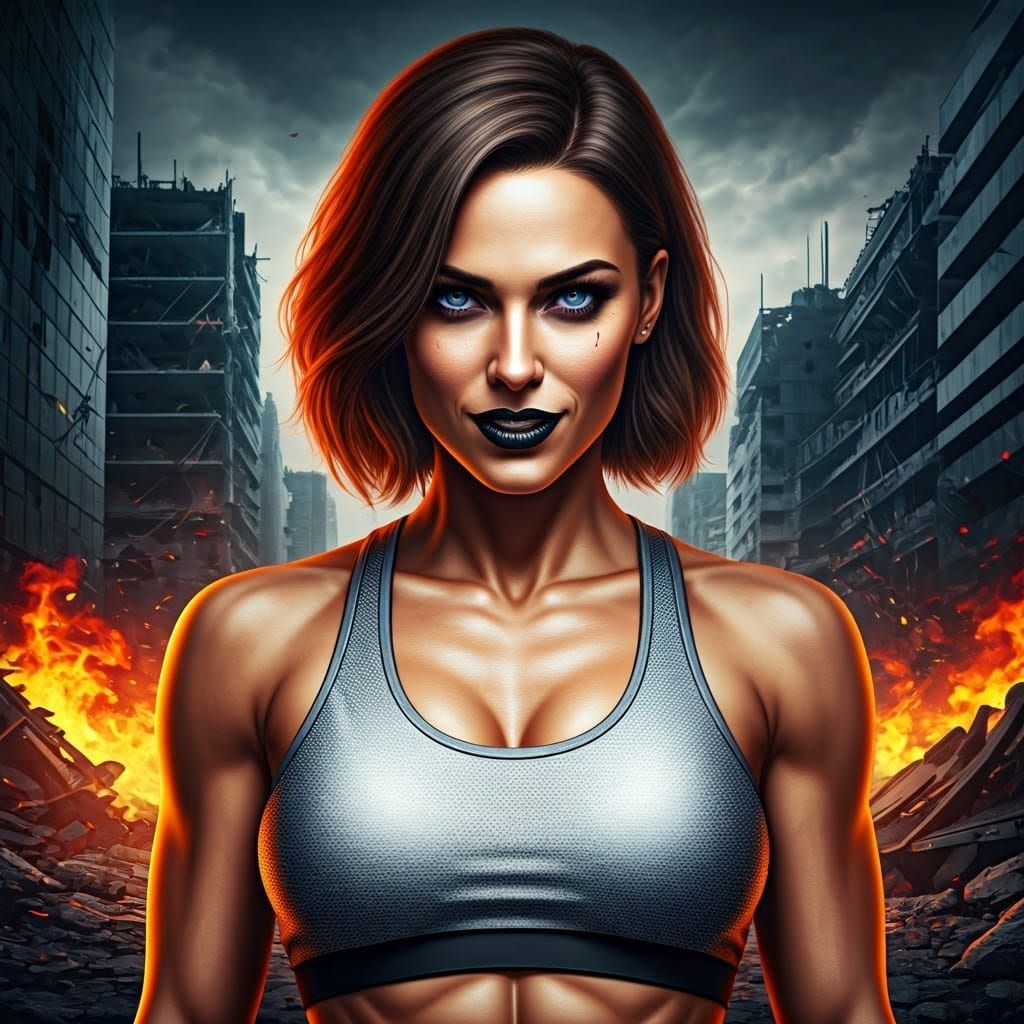 Fit Young Woman Smizes in Burnt Cityscape