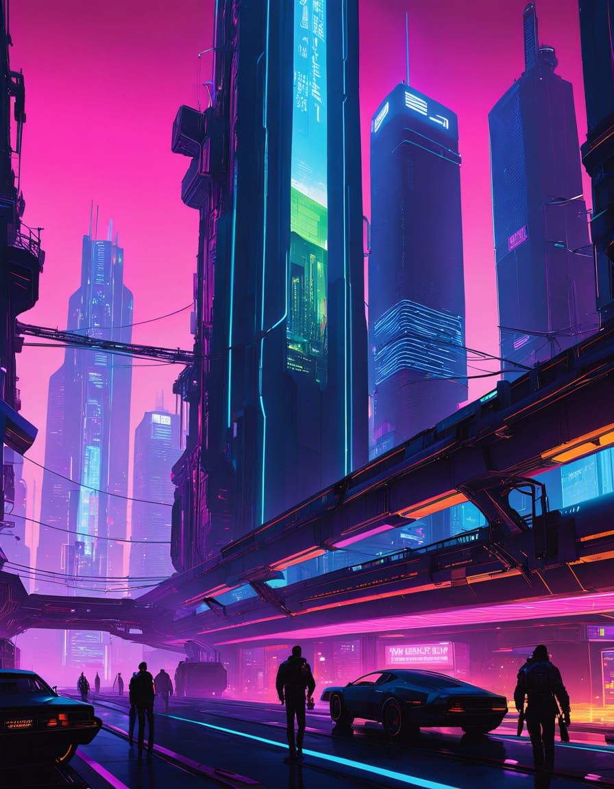 Neon-Drenched Cyberpunk Cityscape at Night