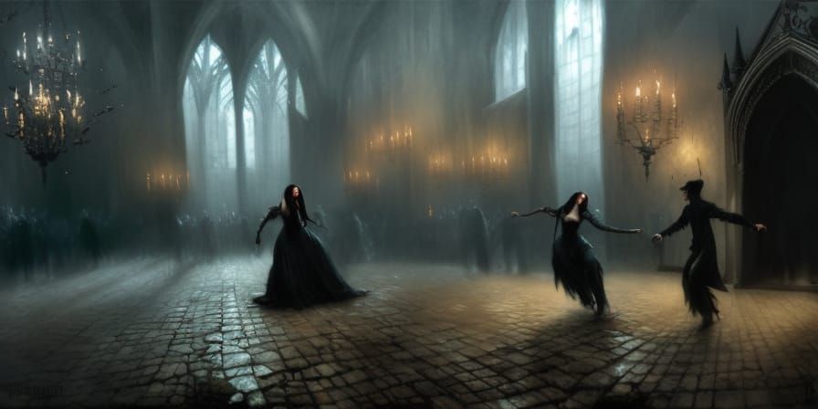 Vampires Dancing at Dark Gothic Ball, Hyperdetailed