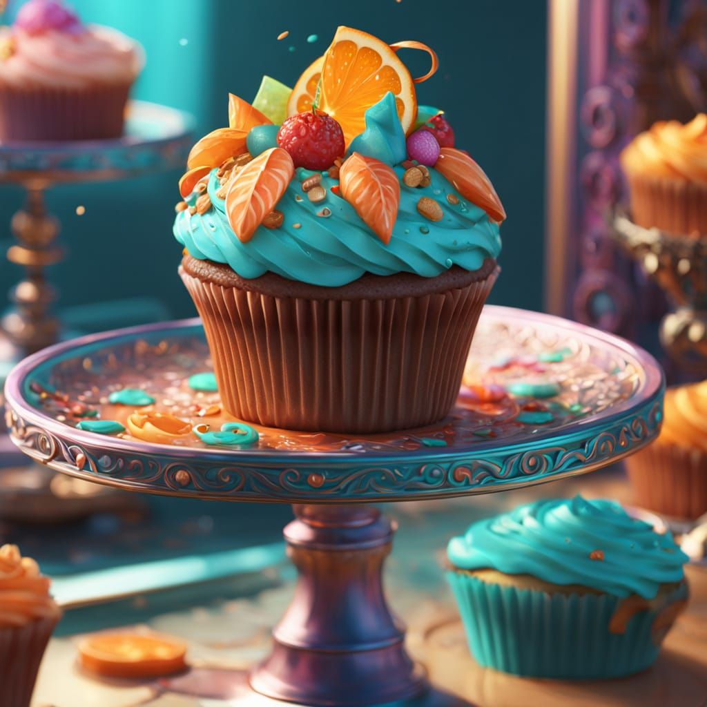 Intricately Decorated Cupcake in Art Nouveau Style