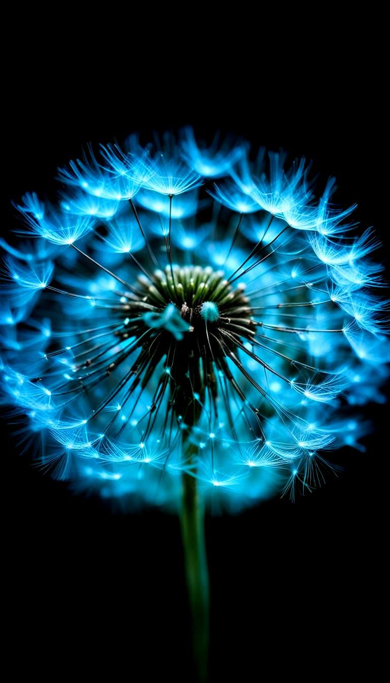 Bioluminescent Dandelion Sways, Emitting Ethereal Light