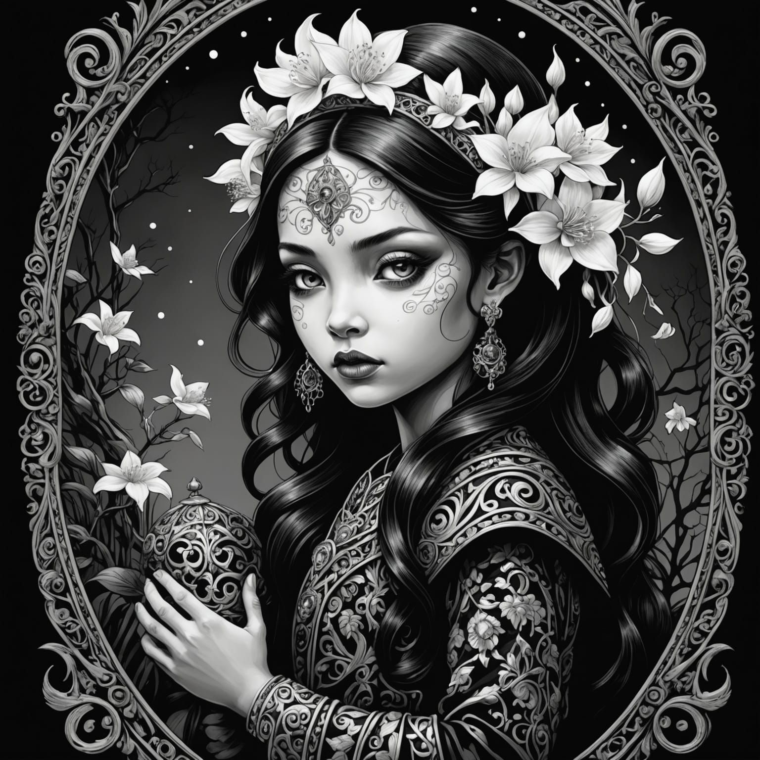 Mythical Niflheim and Jotun in Scratchboard Ink Style