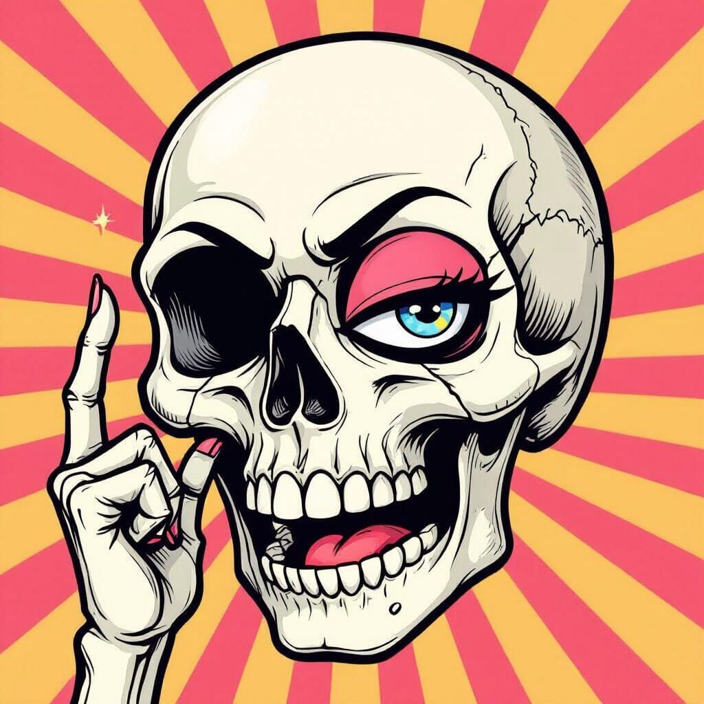 Sassy Skull Emoji Raises Eyebrow in Hand-Drawn Style