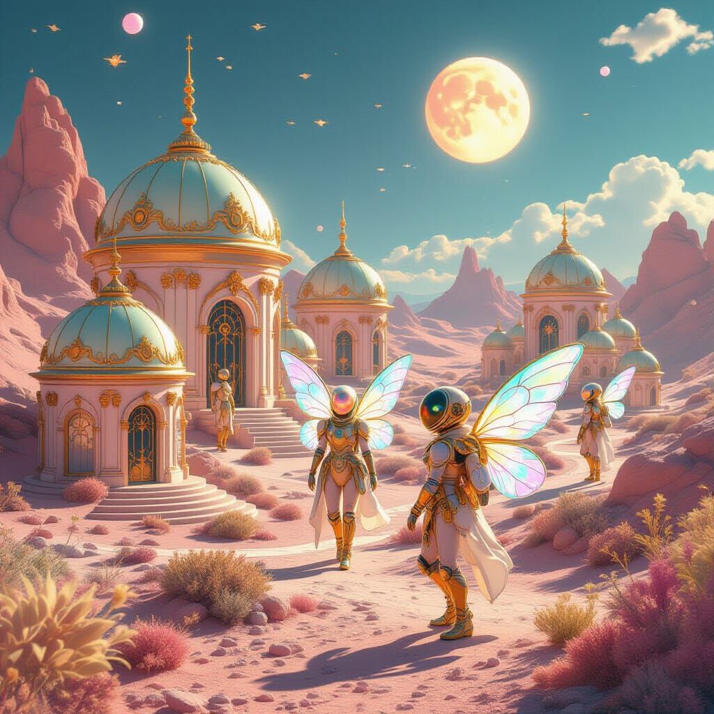 Rococo Martian Landscape with Gilded Settlers