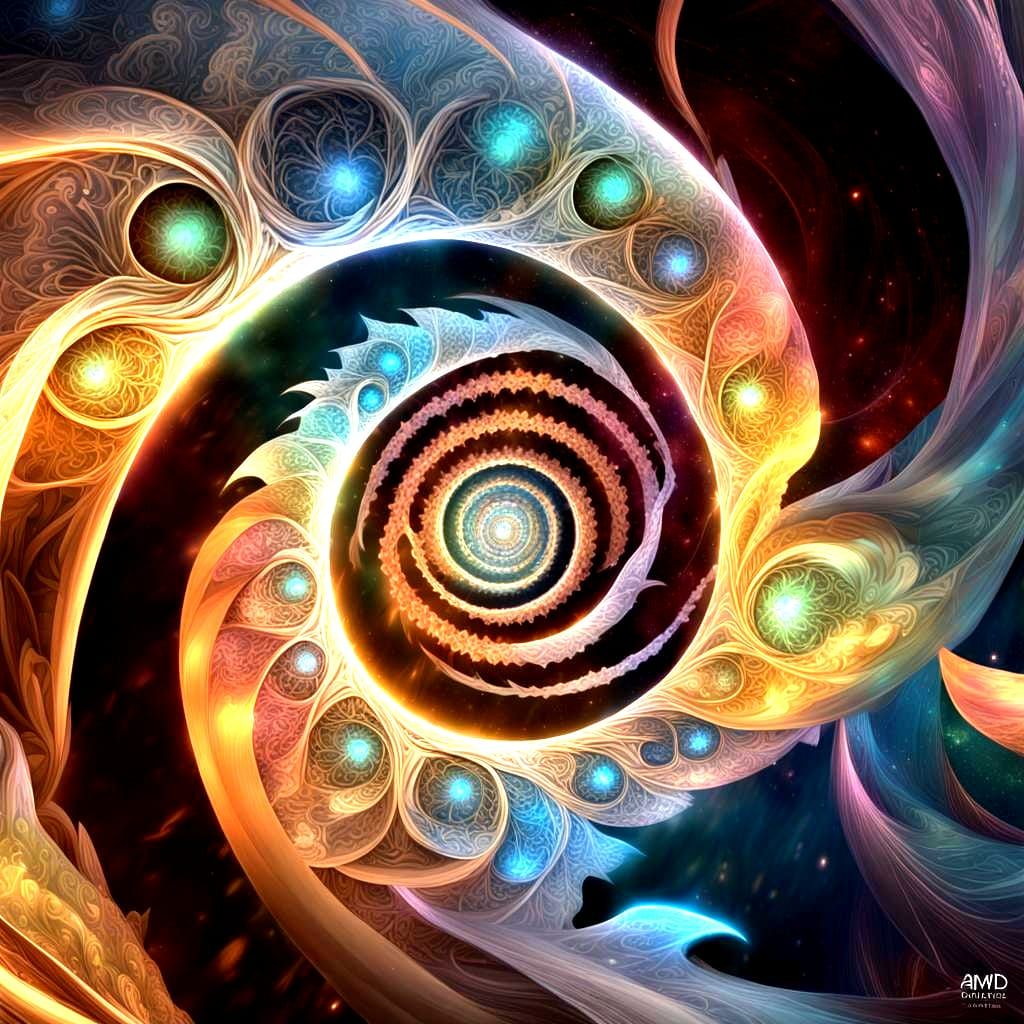 Serene Portrait with Fractals in Hyperrealistic Style