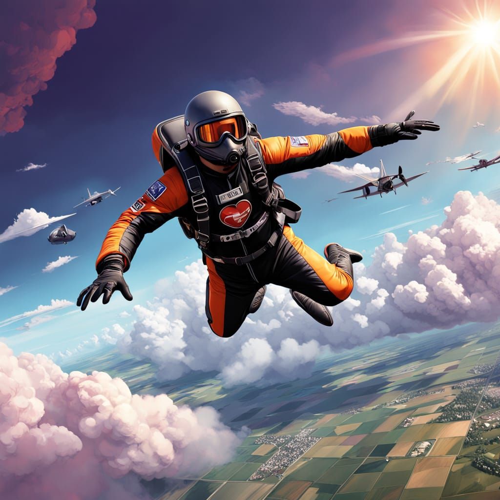 Sleek Skydiver Freefalls Through Turbulent Stormy Sky
