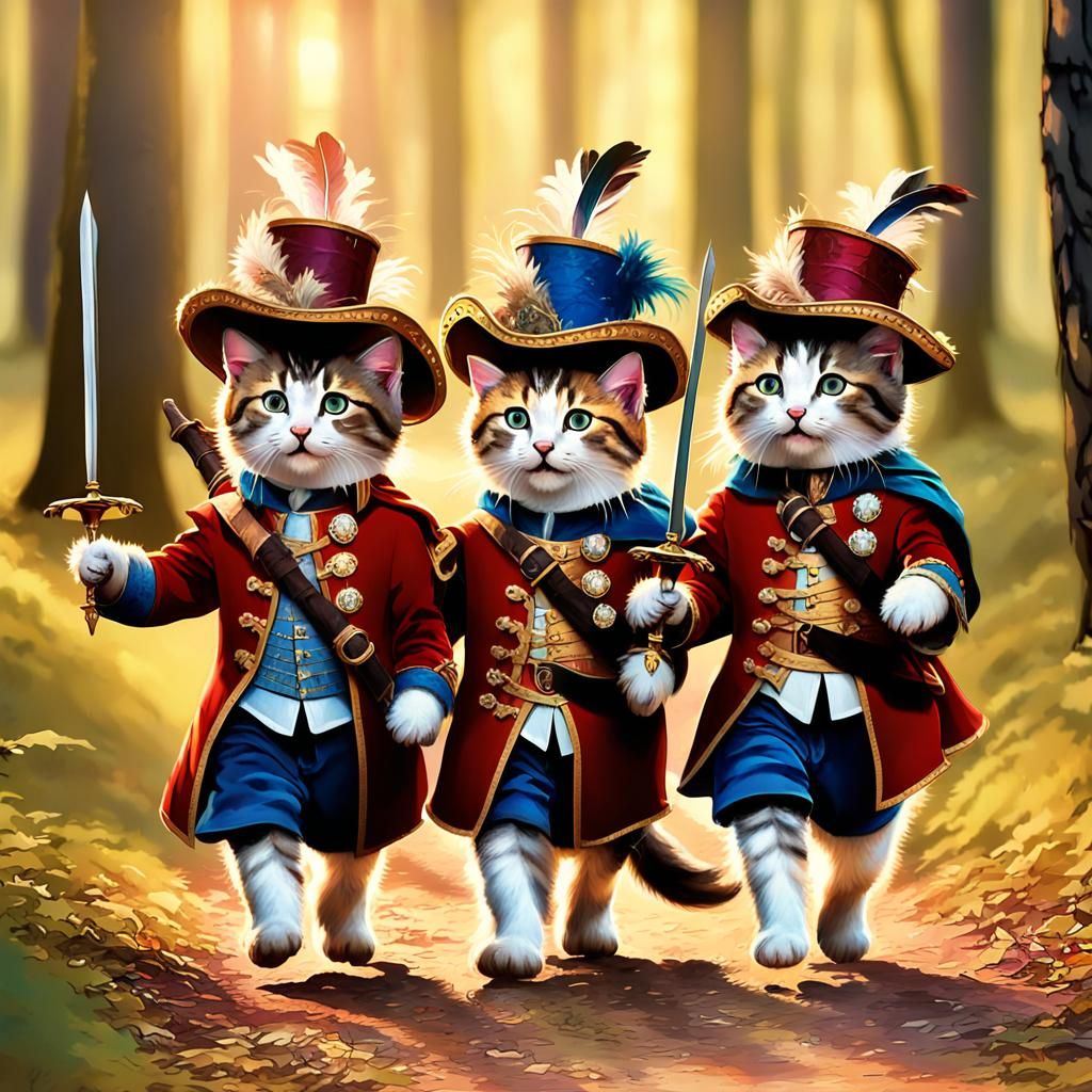 Whimsical Kitten Musketeers in Sherwood Forest