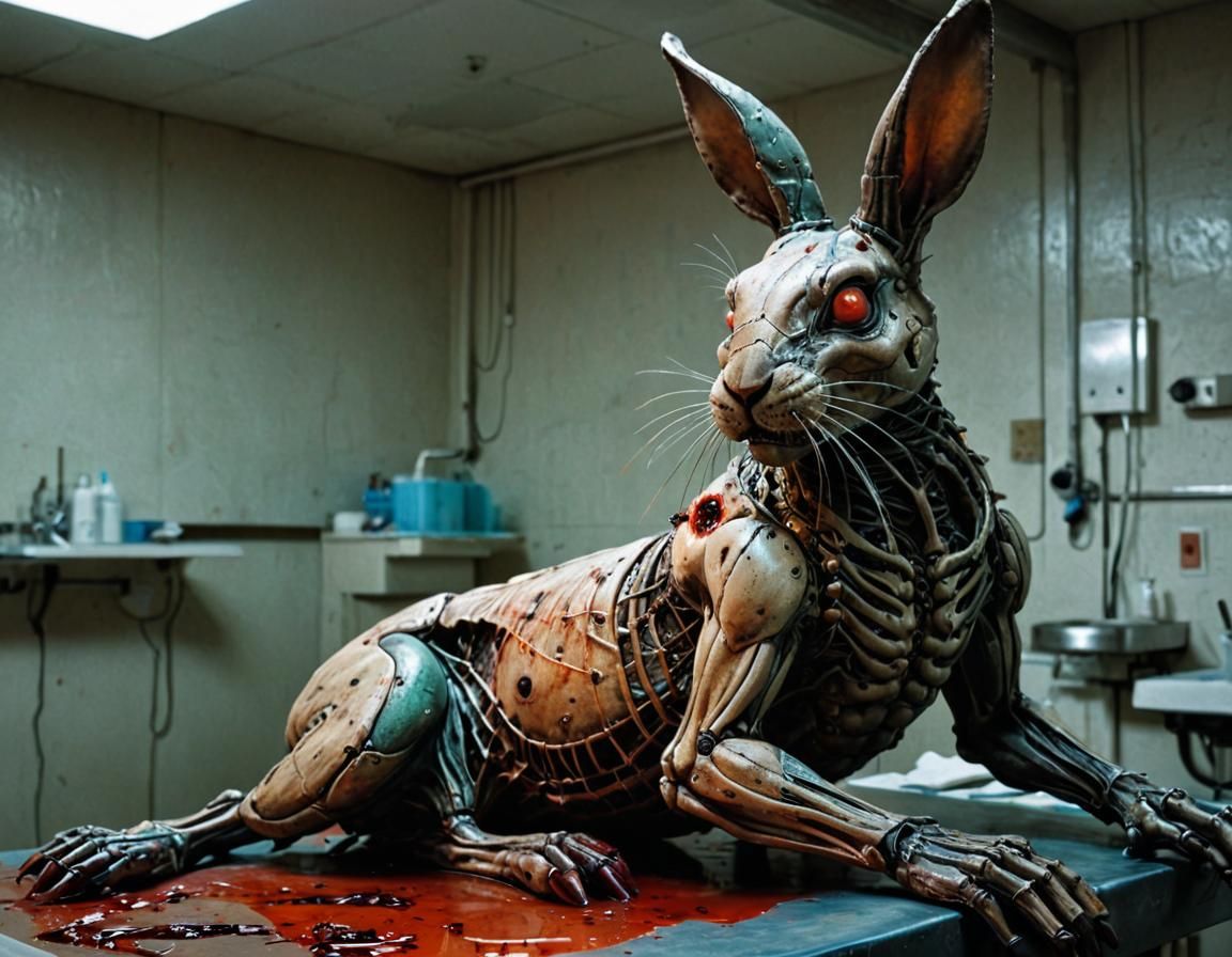 Surreal Horror: Undead Rabbit on Operating Table