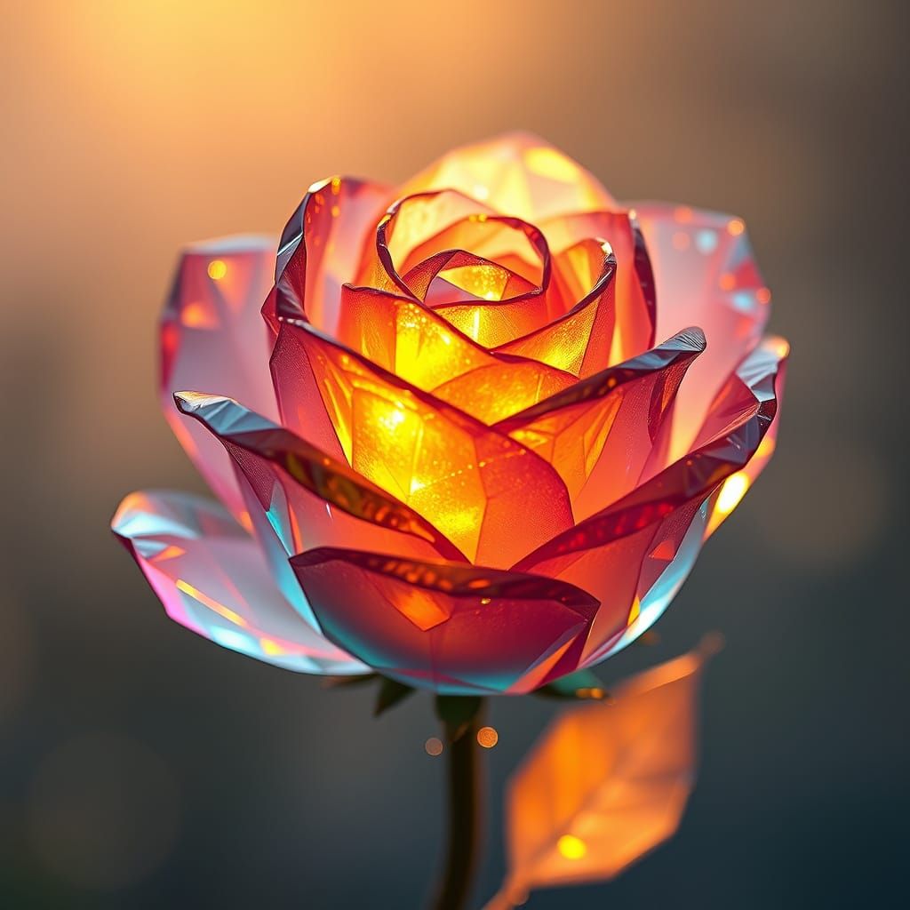 Crystal Rose in Vibrant, Dreamlike Aesthetic