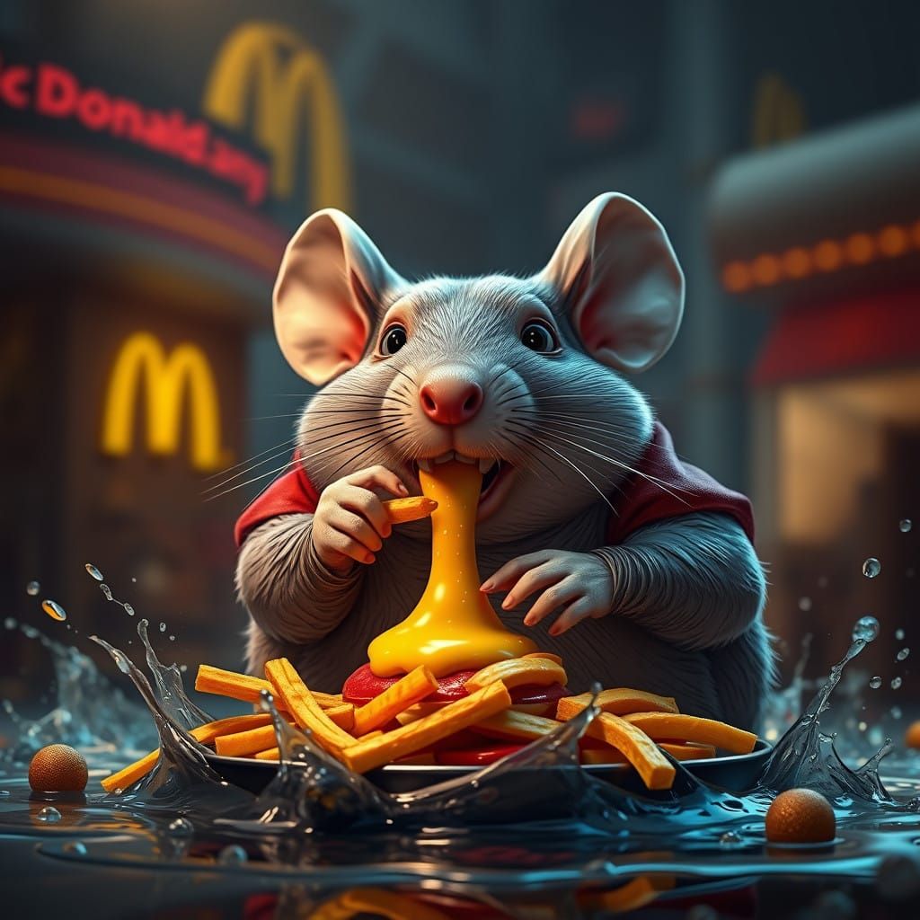 Fantastical Fat Mouse Conquers McDonald's in Stunning Matte...