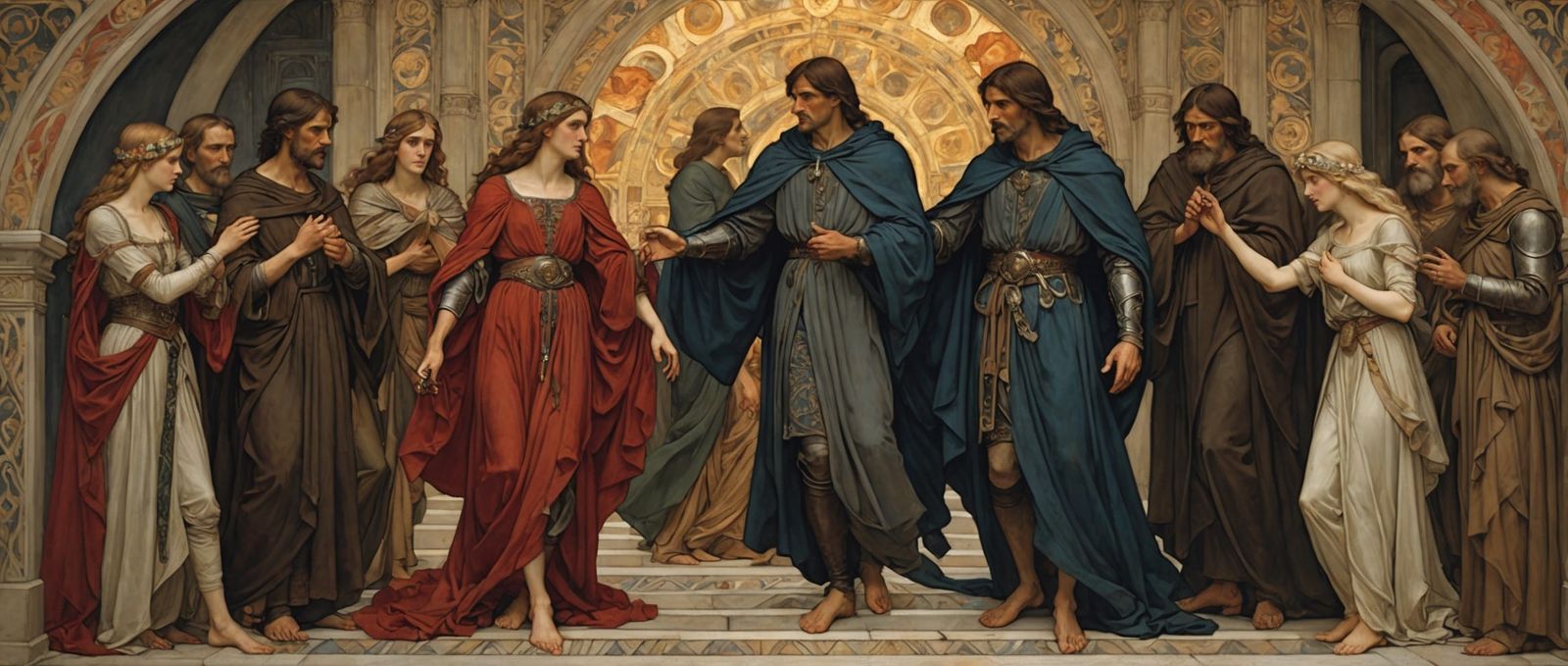 Divine Comedy Scene in Waterhouse-Mucha Fusion