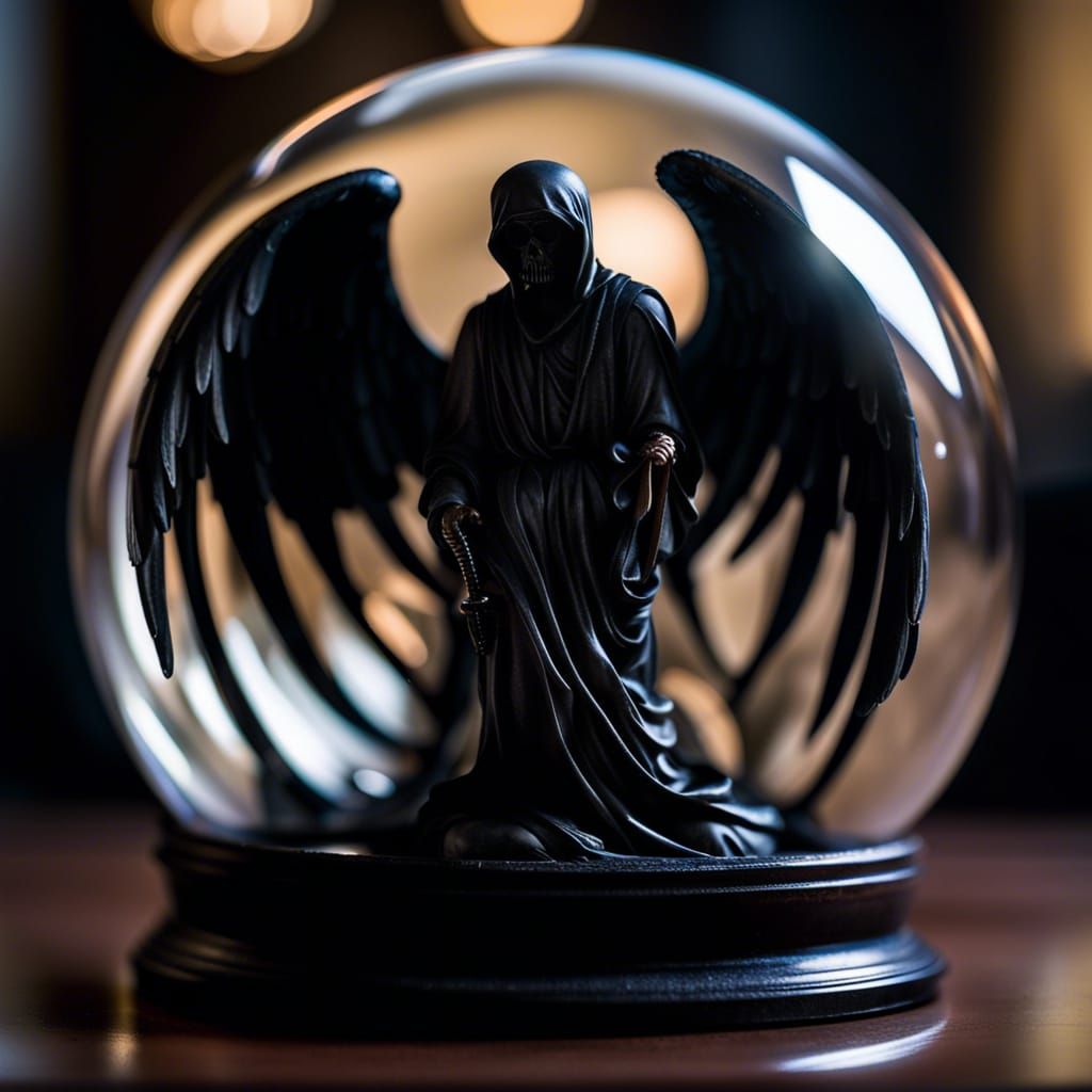 Grim Reaper Marble Statue in Snow Globe