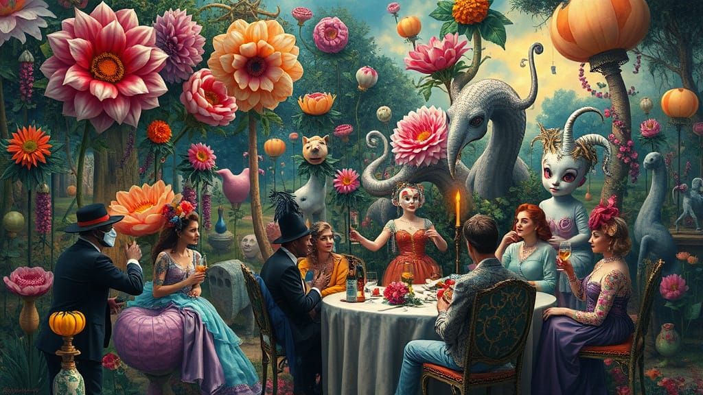 Surreal Garden Party in a Psychedelic Style
