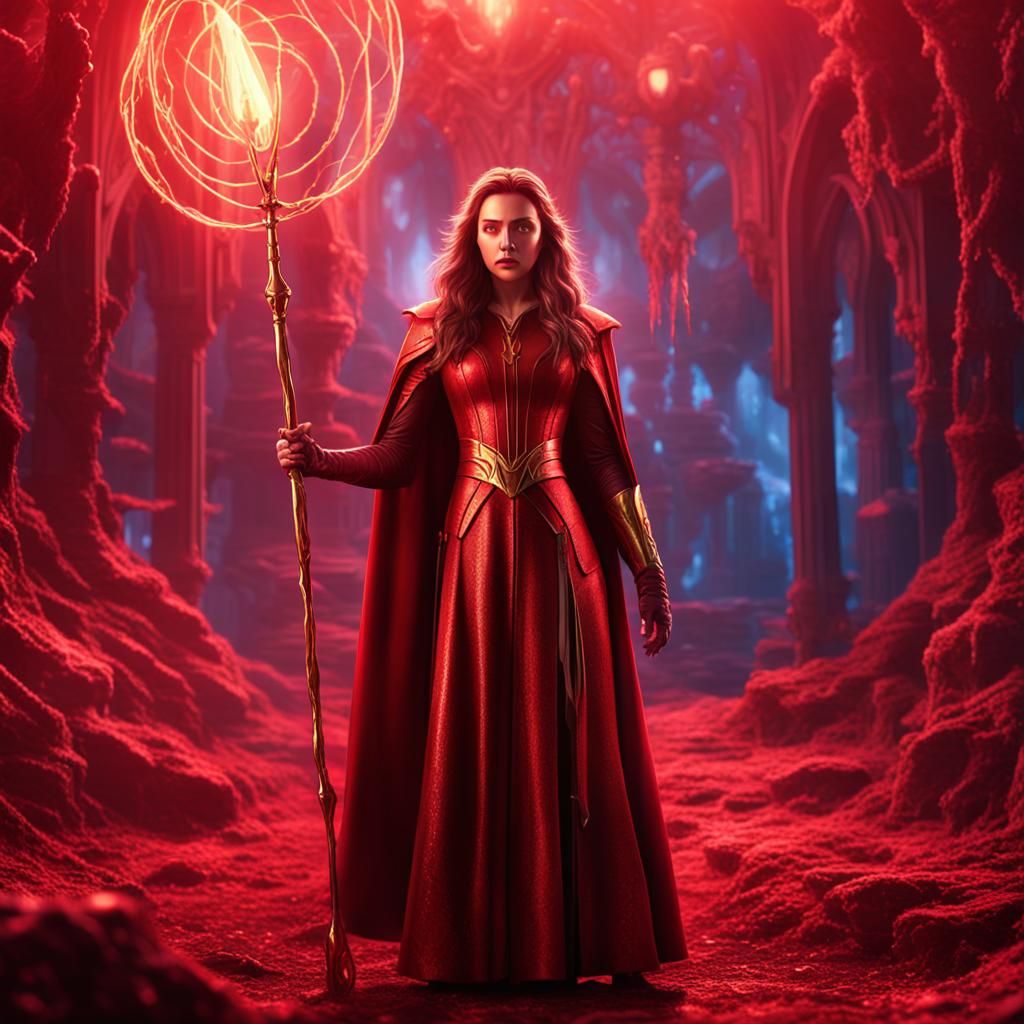 Scarlet Witch Heroic Stance in Eerie Mystical Atmosphere
