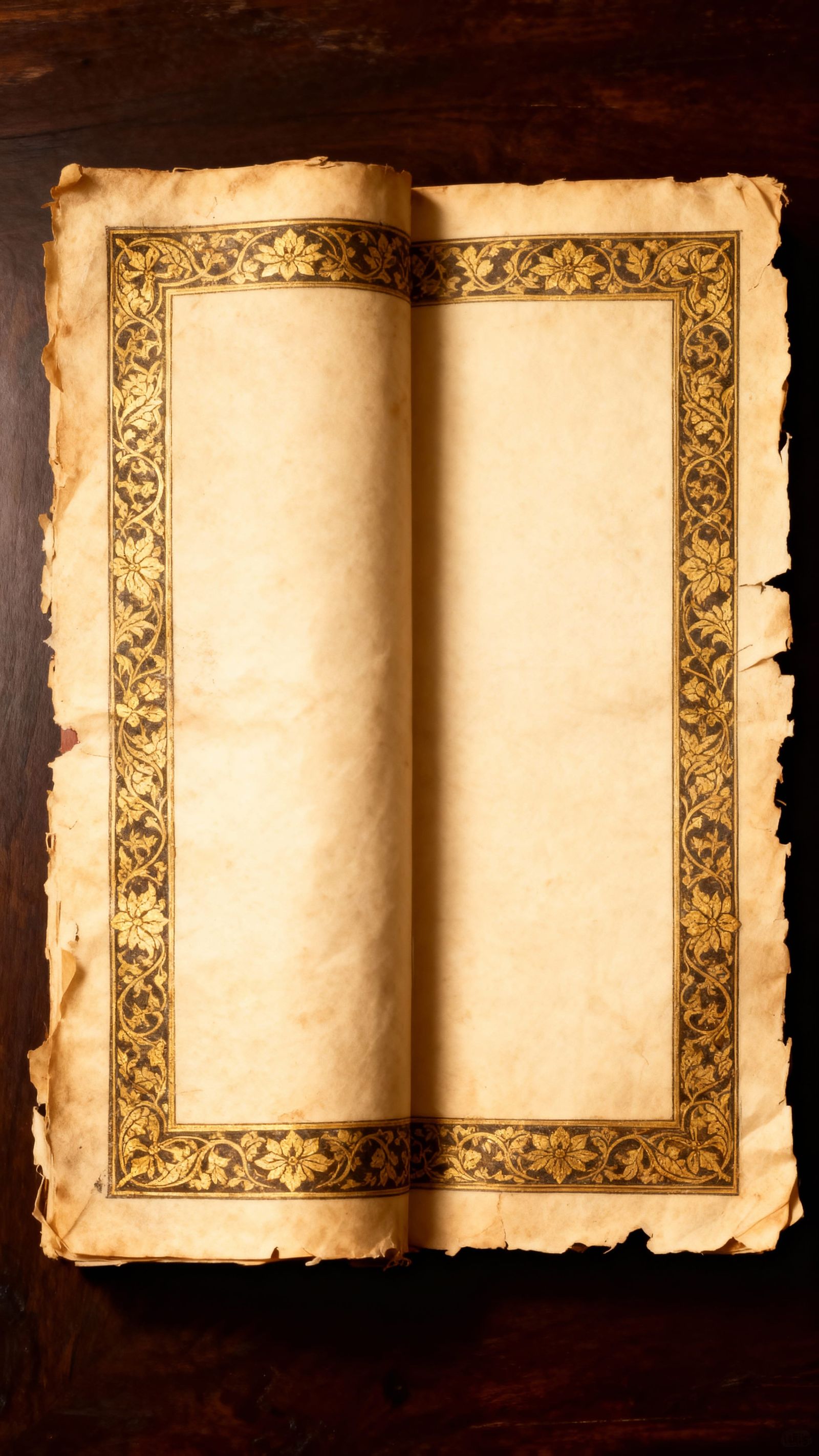 Ancient Book Flat Lay: Top-Down View