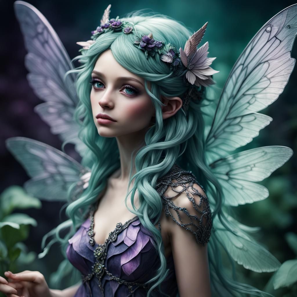 Hyperrealistic Fairy with Large Wings in HDR