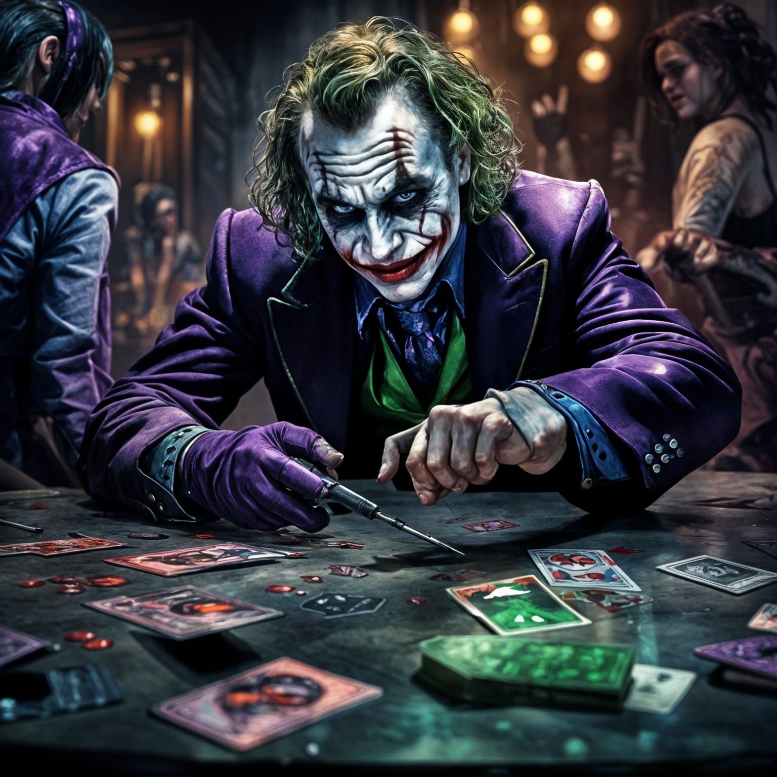 Joker with Razor and Cards in Gothic Watercolor Art