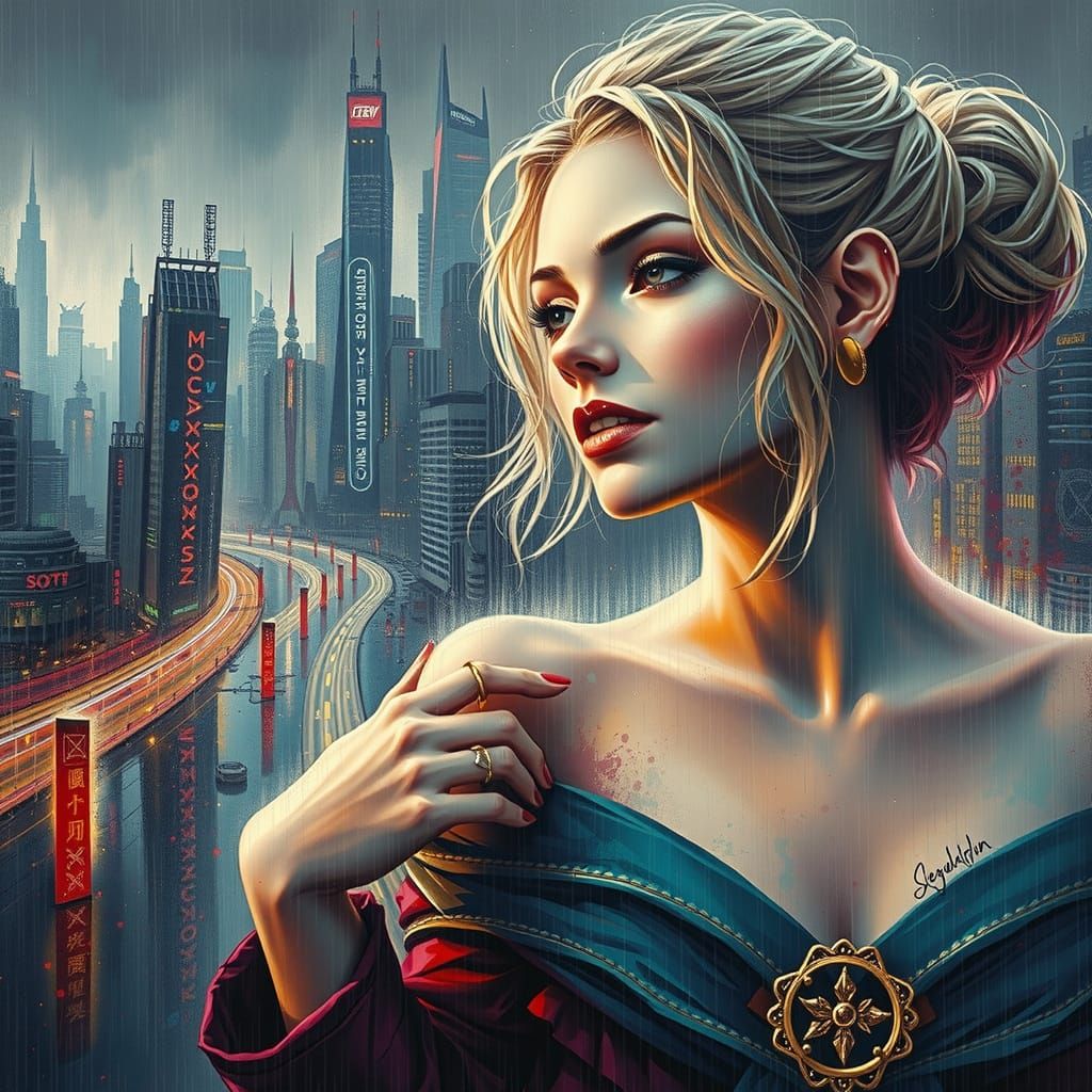 Cyberpunk Woman in Neon City