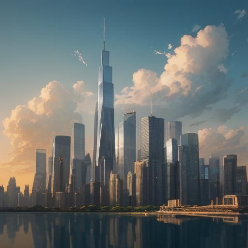 Cinematic Cityscape at Golden Hour in Digital Art