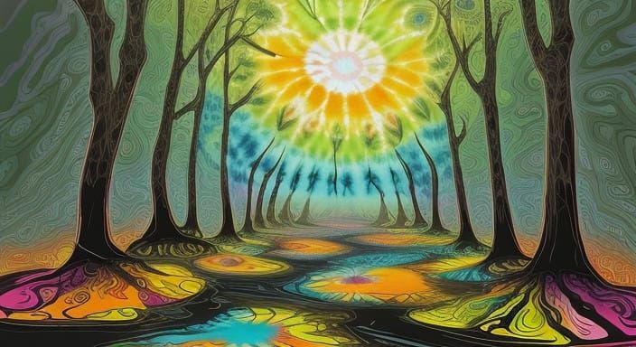 Vibrant Free-Flowing Tie-Dye Artwork in Kaleidoscope of Colo...