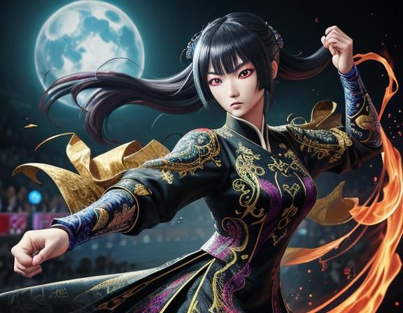 Anime Martial Arts Woman in Ornate Dress