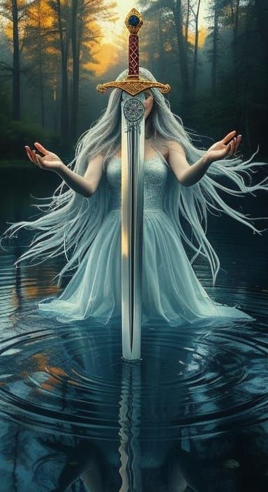 Ethereal Water Woman Emerging from Forest Pool in Pre-Raphae...