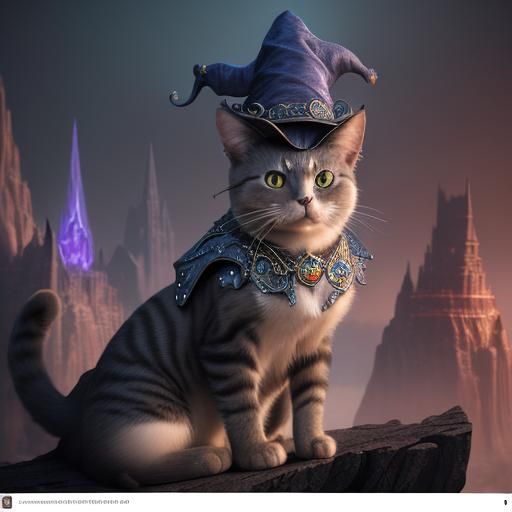 Cat Wizard in Detailed Matte Painting Style