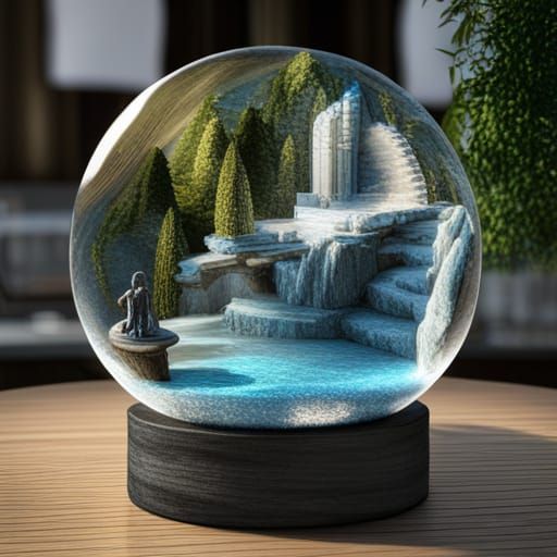 Detailed Angel in Snow Globe with Crystal City